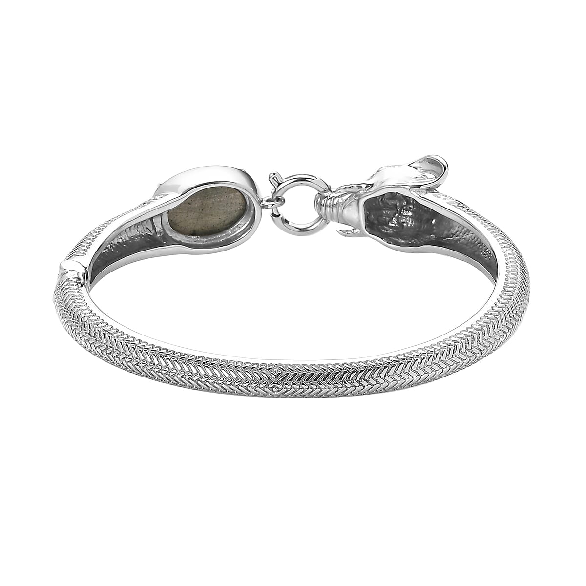 Malagasy Labradorite 7.10 ctw Bangle Bracelet in Stainless Steel (7.25 In) image number 5