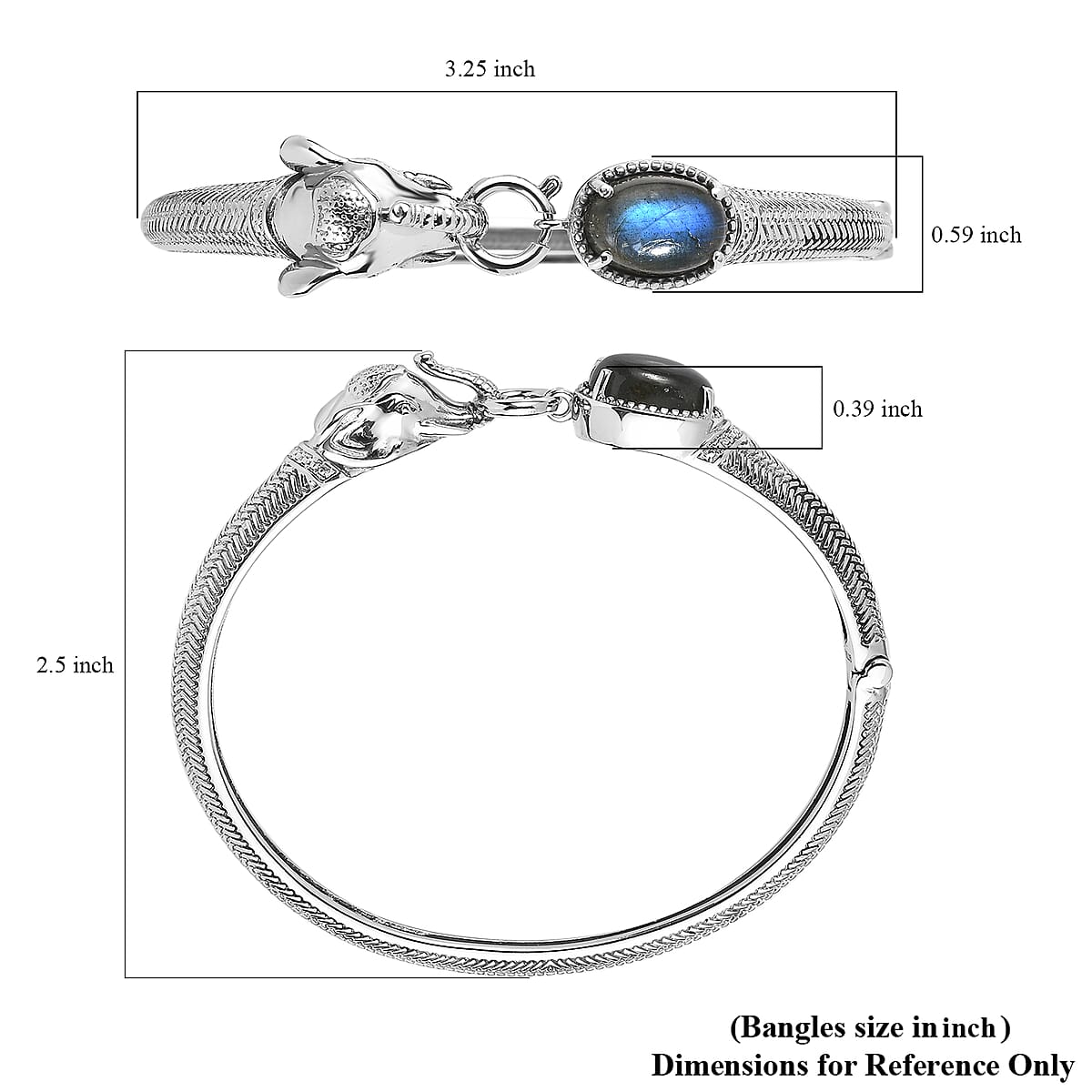 Malagasy Labradorite 7.10 ctw Bangle Bracelet in Stainless Steel (7.25 In) image number 6
