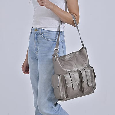 Italy Retro Noble Collection Beige Genuine Leather 2 in 1 Crossbody Bag with Shoulder Strap