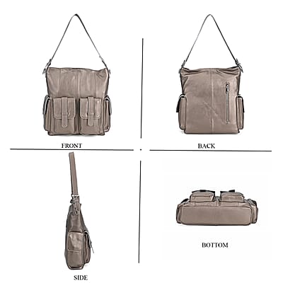 Italy Retro Noble Collection Beige Genuine Leather 2 in 1 Crossbody Bag with Shoulder Strap