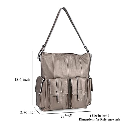 Italy Retro Noble Collection Beige Genuine Leather 2 in 1 Crossbody Bag with Shoulder Strap