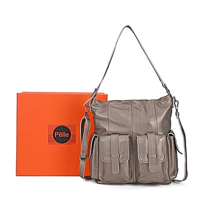 Italy Retro Noble Collection Beige Genuine Leather 2 in 1 Crossbody Bag with Shoulder Strap