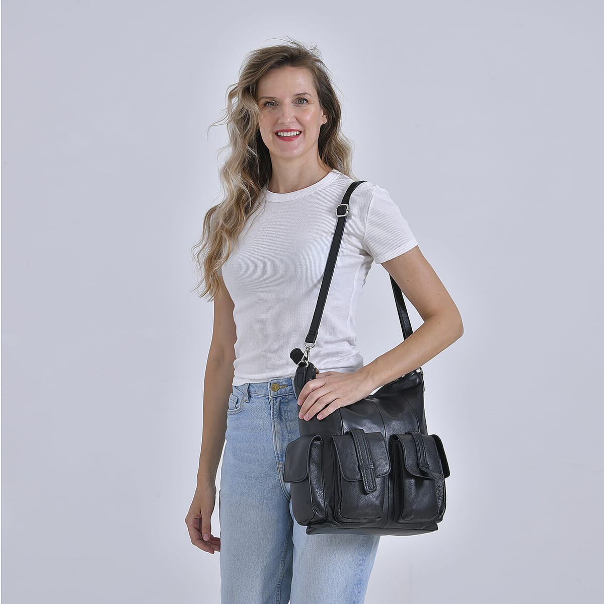 Italy Retro Noble Collection Black Genuine Leather 2 in 1 Crossbody Bag with Shoulder Strap image number 1