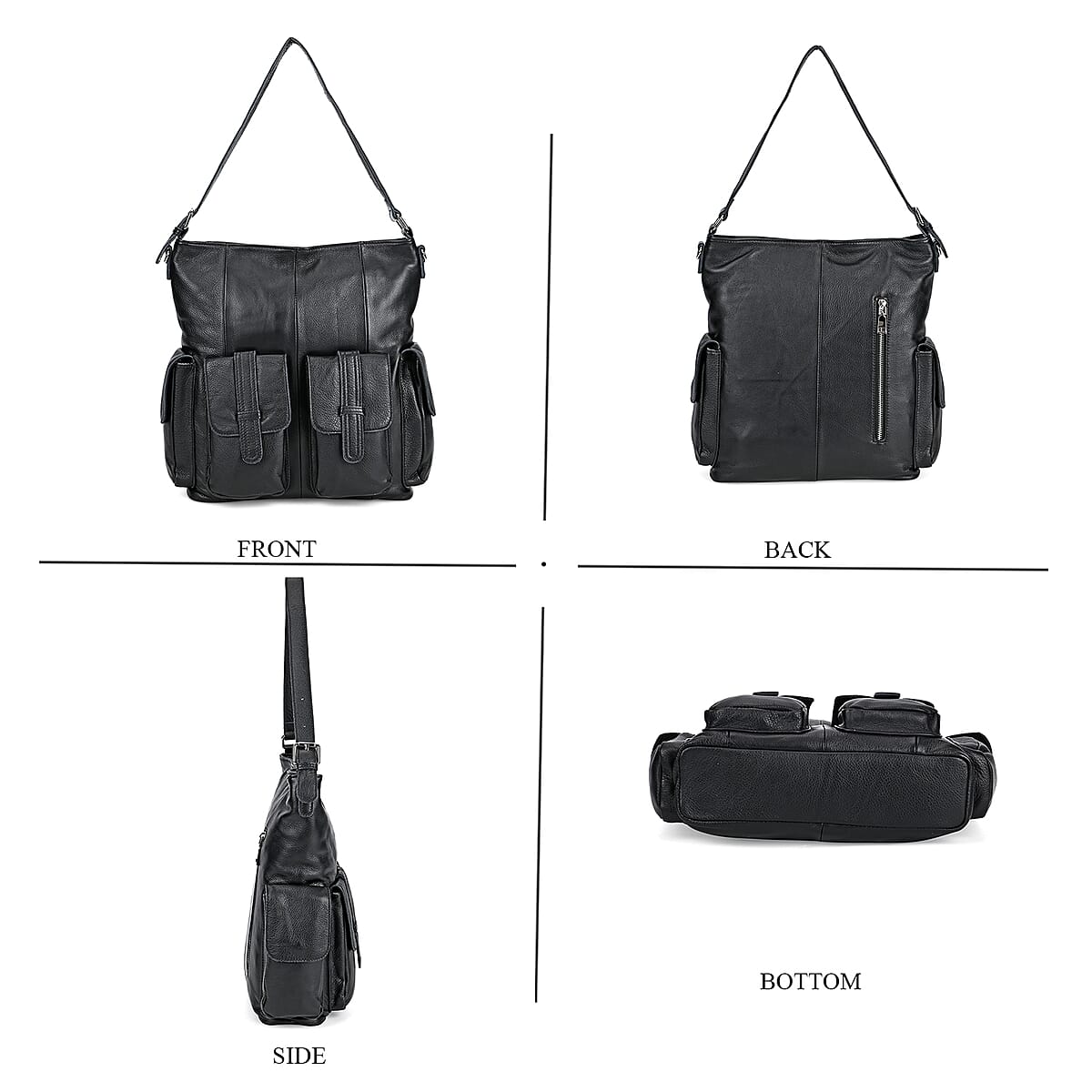 Italy Retro Noble Collection Black Genuine Leather 2 in 1 Crossbody Bag with Shoulder Strap image number 3