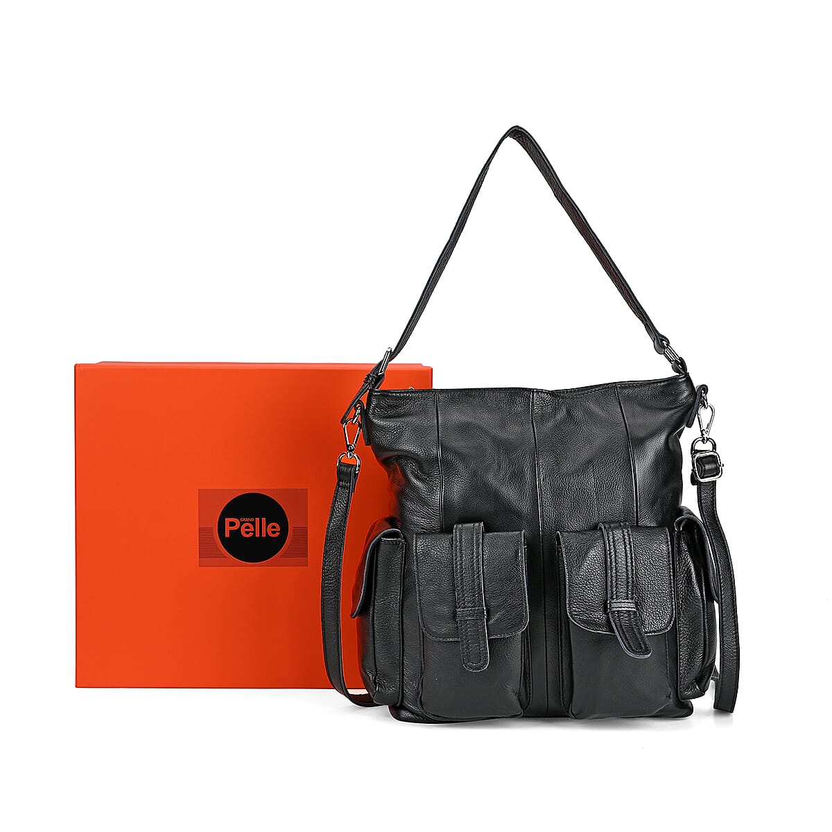 Italy Retro Noble Collection Black Genuine Leather 2 in 1 Crossbody Bag with Shoulder Strap image number 7