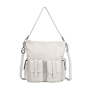 Italy Retro Noble Collection White Genuine Leather 2 in 1 Crossbody Bag with Shoulder Strap