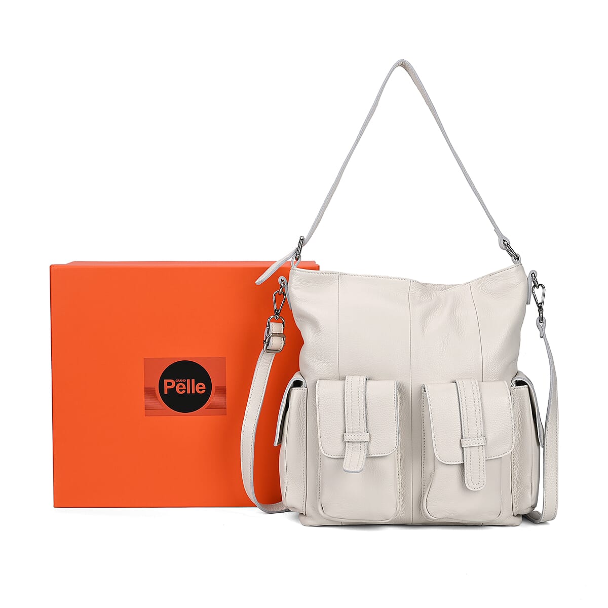 Italy Retro Noble Collection White Genuine Leather 2 in 1 Crossbody Bag with Shoulder Strap image number 7