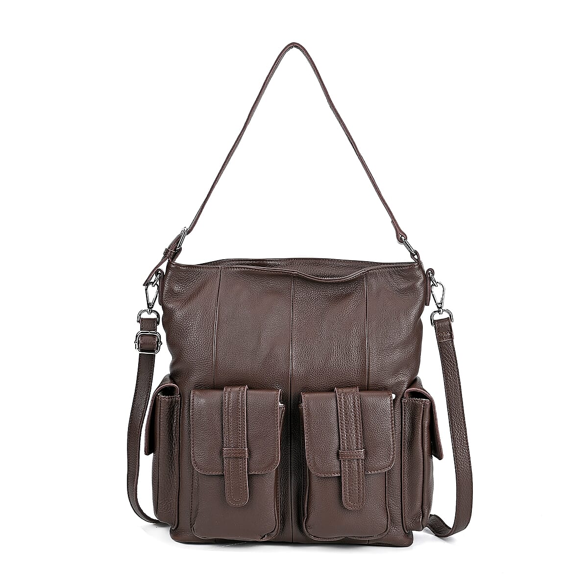 Italy Retro Noble Collection Coffee Genuine Leather 2 in 1 Crossbody Bag with Shoulder Strap image number 0