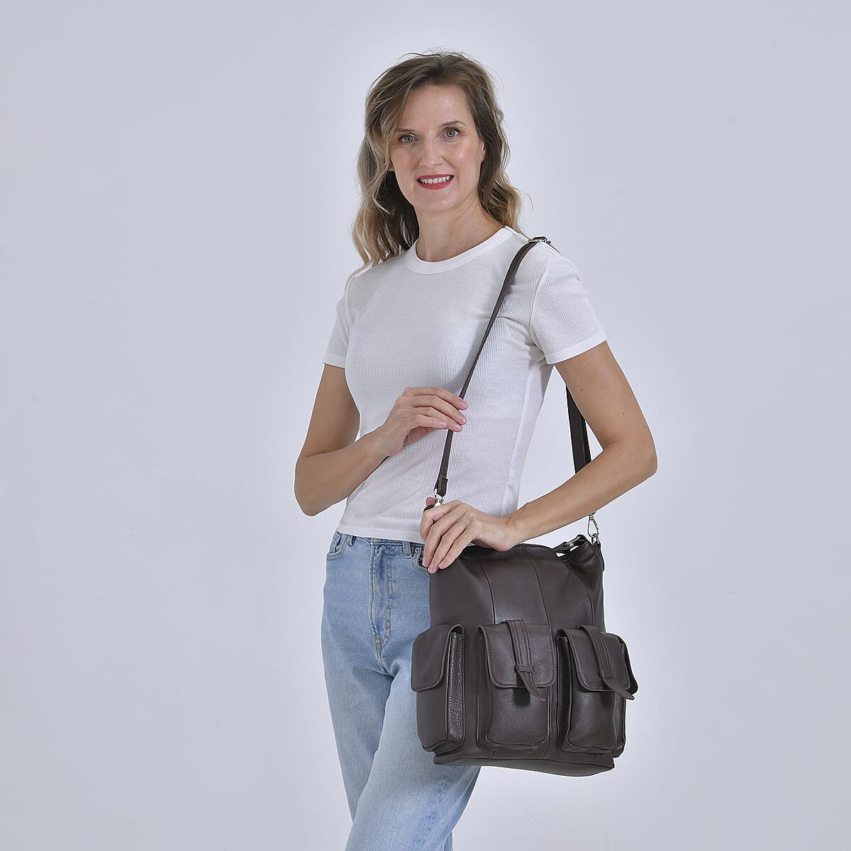Italy Retro Noble Collection Coffee Genuine Leather 2 in 1 Crossbody Bag with Shoulder Strap image number 1