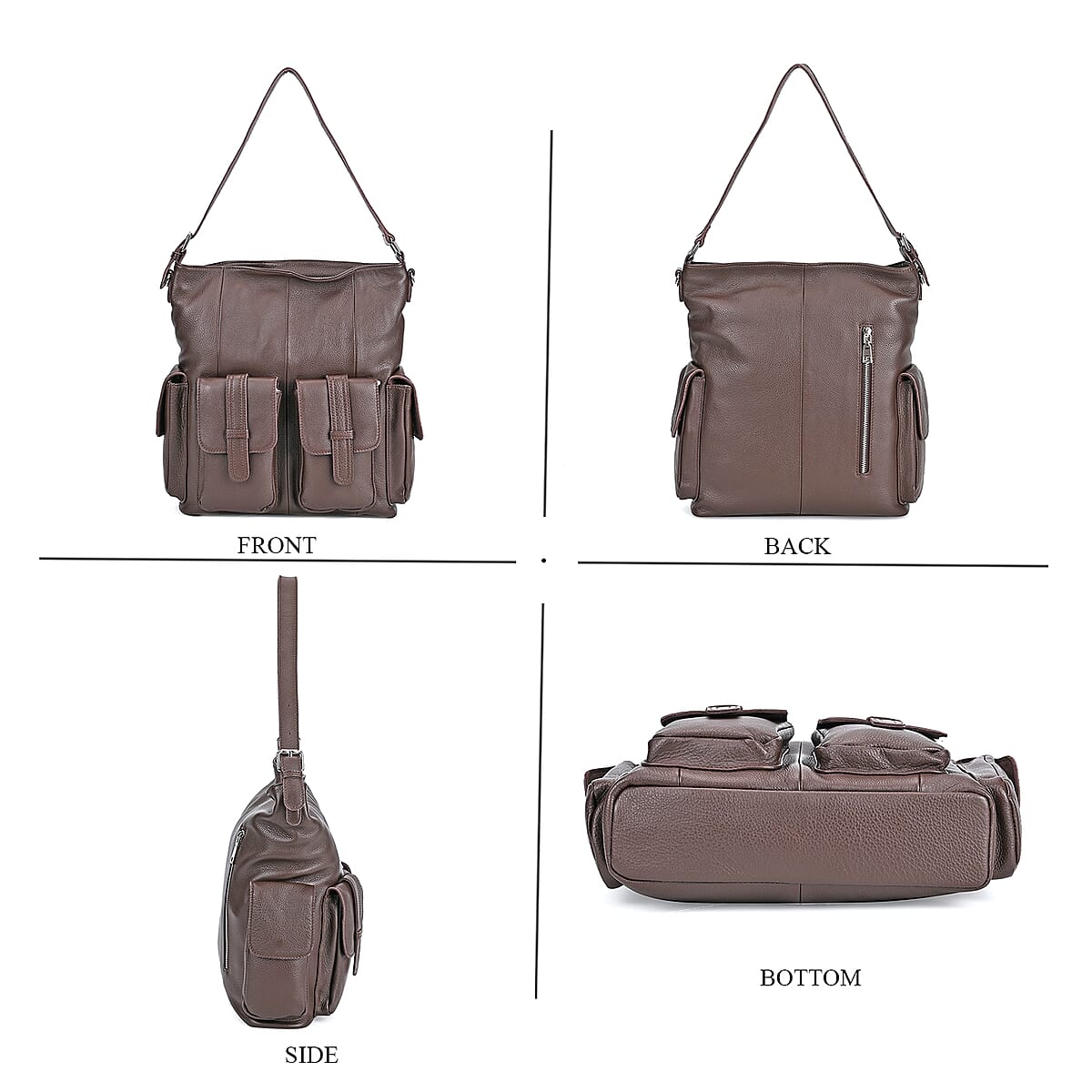 Italy Retro Noble Collection Coffee Genuine Leather 2 in 1 Crossbody Bag with Shoulder Strap image number 3