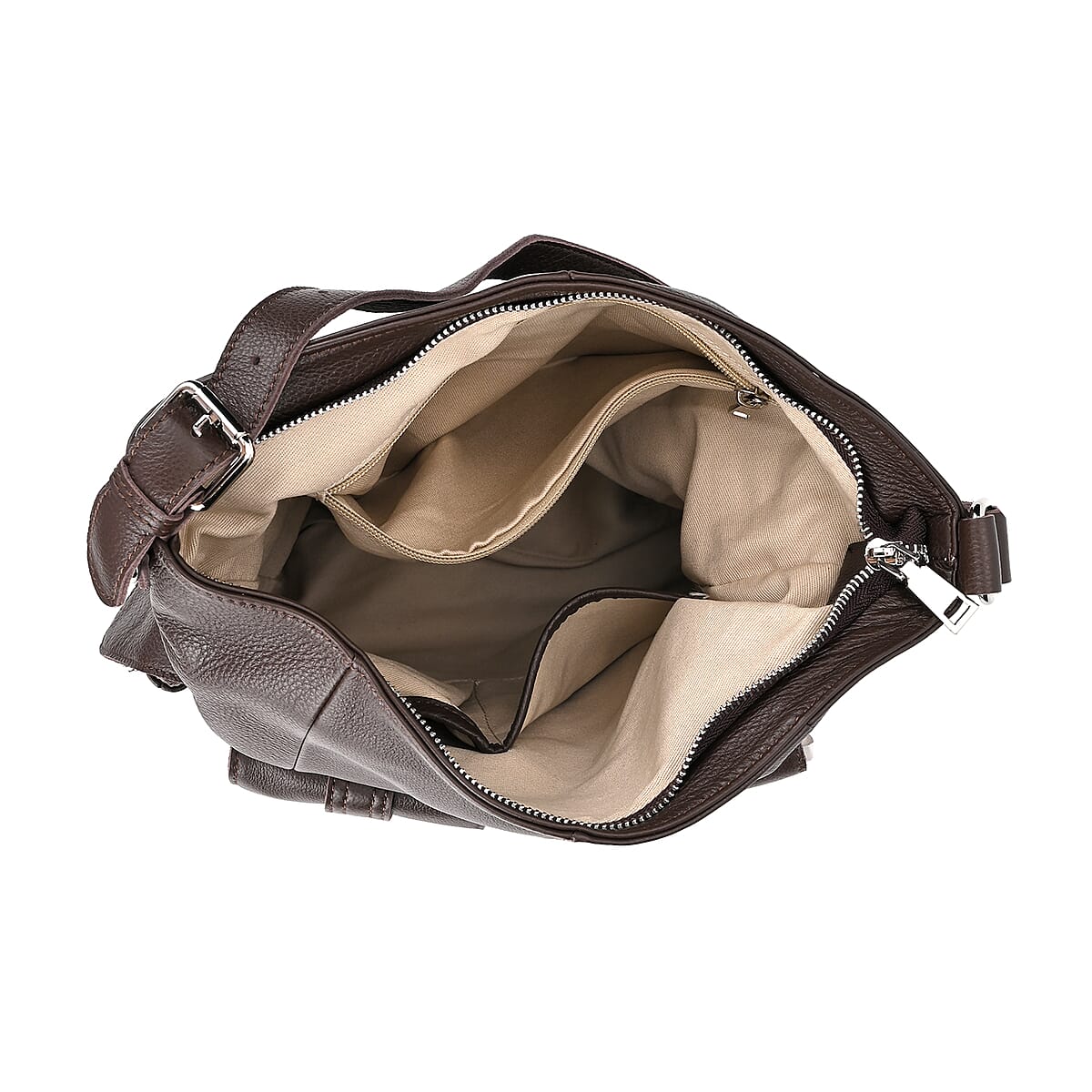 Italy Retro Noble Collection Coffee Genuine Leather 2 in 1 Crossbody Bag with Shoulder Strap image number 4