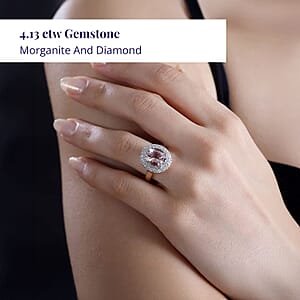 Certified & Appraised Luxoro AAA Pink Morganite and G-H I2 Diamond 4.13 ctw Double Halo Ring in 14K Rose Gold (Size 6.0) 4.85 Grams