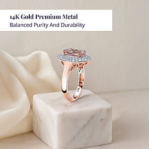 Certified & Appraised Luxoro AAA Pink Morganite and G-H I2 Diamond 4.13 ctw Double Halo Ring in 14K Rose Gold (Size 6.0) 4.85 Grams