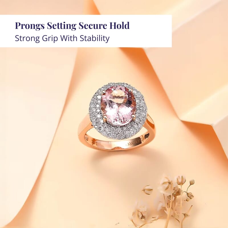 Certified & Appraised Luxoro AAA Pink Morganite and G-H I2 Diamond 4.13 ctw Double Halo Ring in 14K Rose Gold (Size 6.0) 4.85 Grams