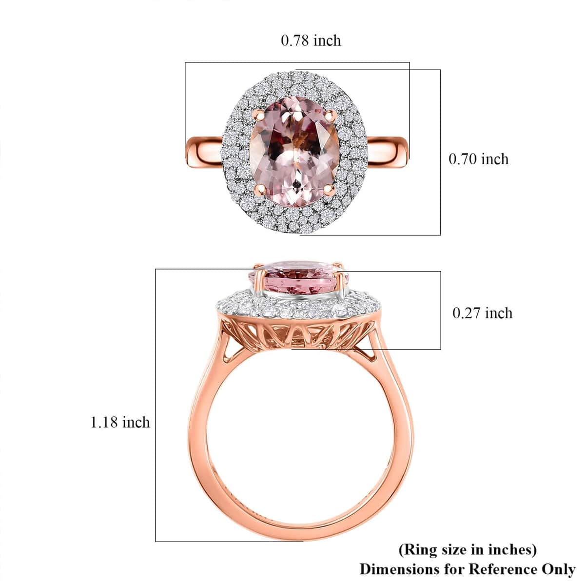 Certified & Appraised Luxoro AAA Pink Morganite and G-H I2 Diamond 4.13 ctw Double Halo Ring in 14K Rose Gold (Size 6.0) 4.85 Grams image number 5