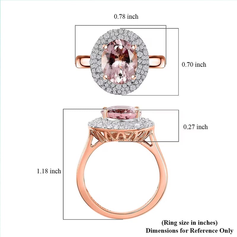 Certified & Appraised Luxoro AAA Pink Morganite and G-H I2 Diamond 4.13 ctw Double Halo Ring in 14K Rose Gold (Size 6.0) 4.85 Grams