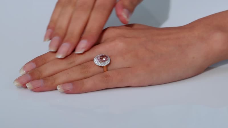 Certified & Appraised Luxoro 14K Rose Gold AAA Pink Morganite, Diamond (G-H, I2) (0.67 cts) Double Halo Ring (Size 6.0) (4.85 g) 4.13 ctw