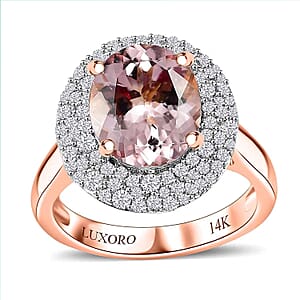 Certified & Appraised Luxoro AAA Pink Morganite and G-H I2 Diamond 4.13 ctw Double Halo Ring in 14K Rose Gold (Size 8.0) 4.85 Grams