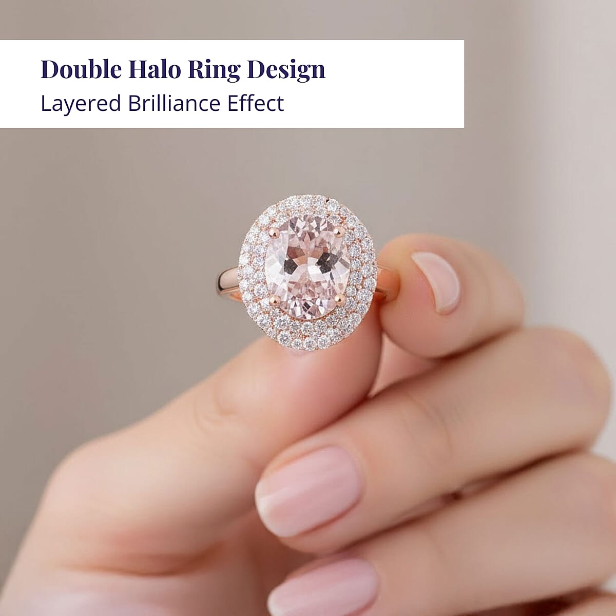 Certified & Appraised Luxoro AAA Pink Morganite and G-H I2 Diamond 4.13 ctw Double Halo Ring in 14K Rose Gold (Size 8.0) 4.85 Grams image number 4