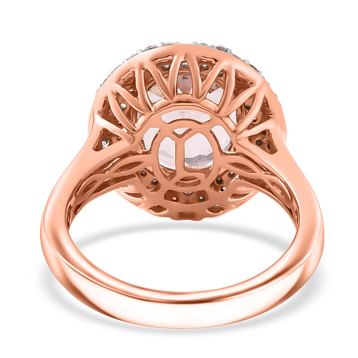 Certified & Appraised Luxoro AAA Pink Morganite and G-H I2 Diamond 4.13 ctw Double Halo Ring in 14K Rose Gold (Size 9.0) 4.85 Grams image number 4