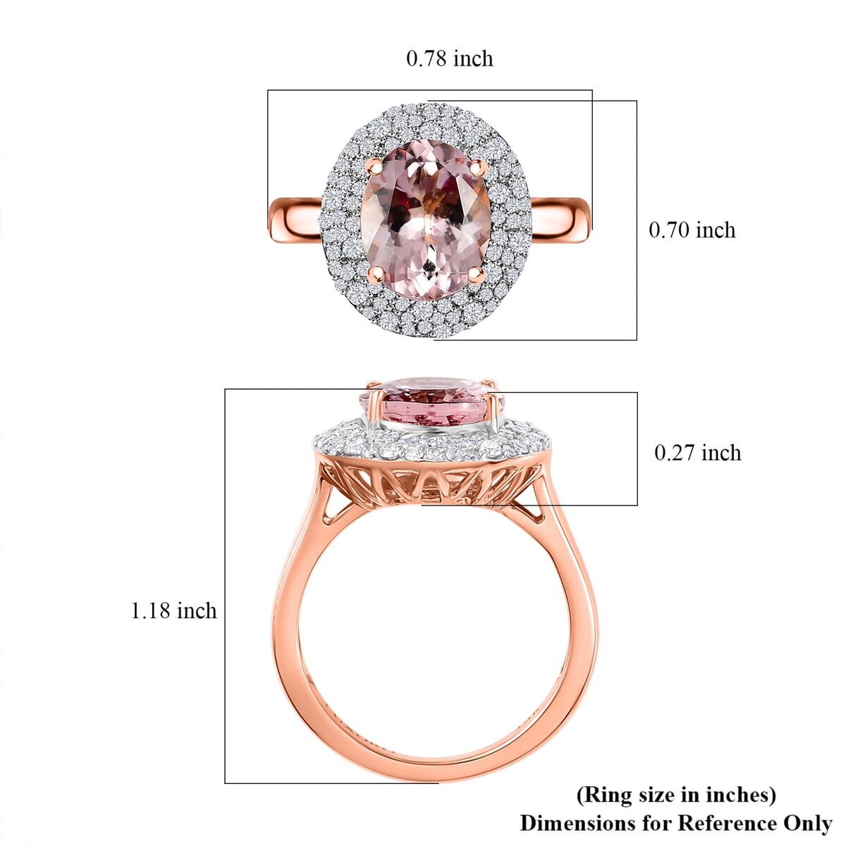 Certified & Appraised Luxoro AAA Pink Morganite and G-H I2 Diamond 4.13 ctw Double Halo Ring in 14K Rose Gold (Size 9.0) 4.85 Grams image number 5