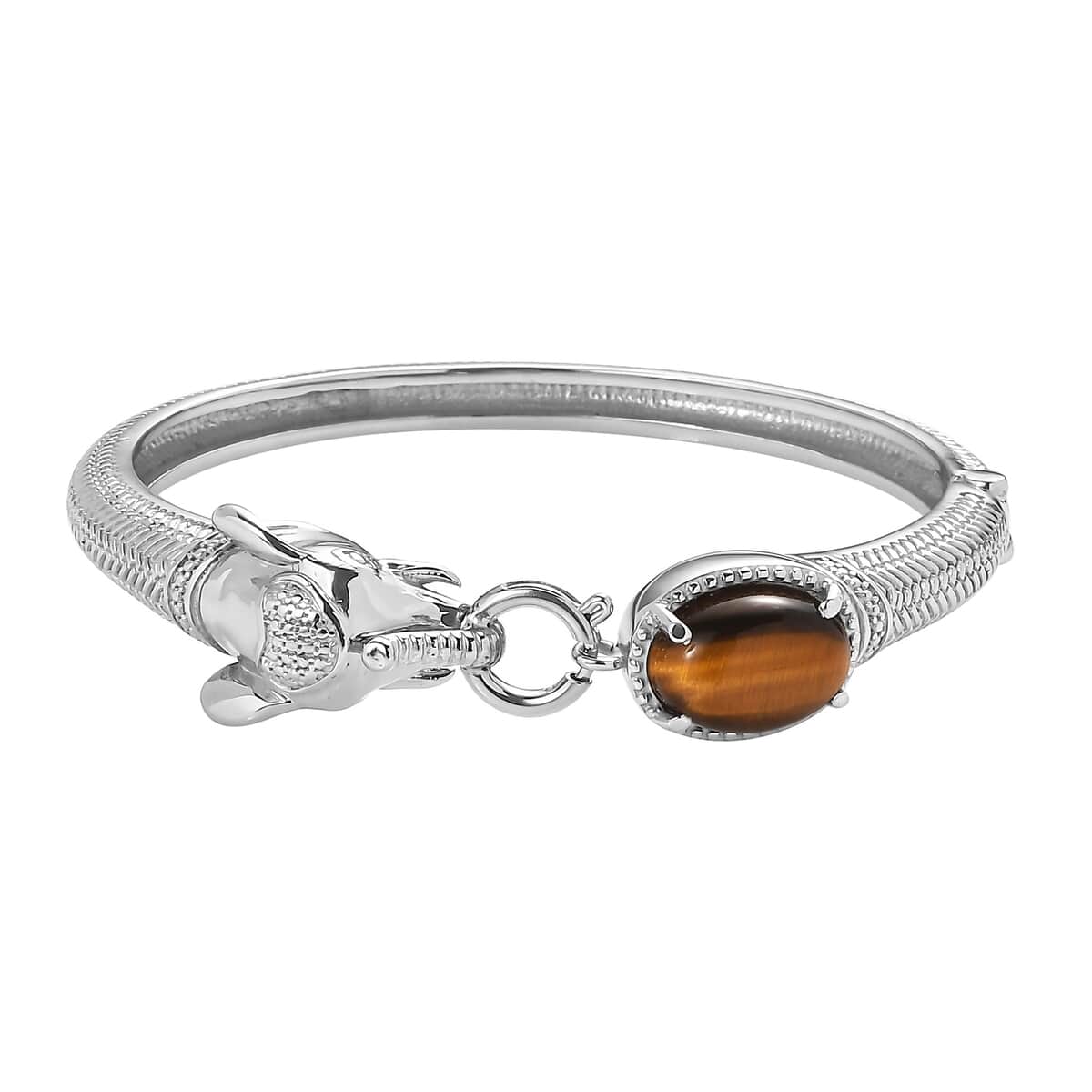 Tigers Eye 6.10 ctw Bangle Bracelet in Stainless Steel (6.50 In) image number 0