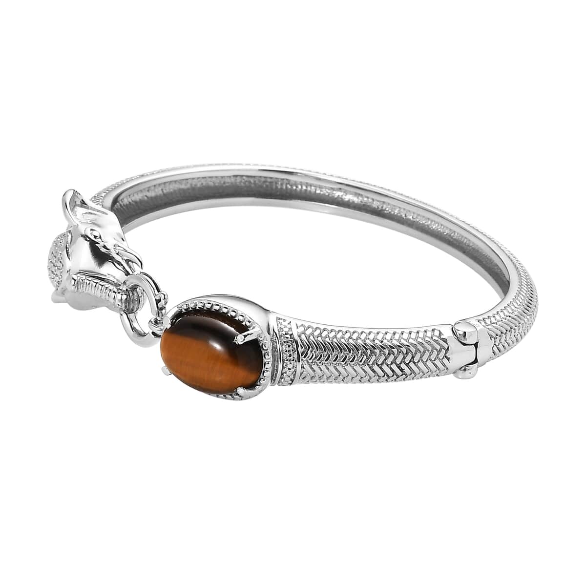 Tigers Eye 6.10 ctw Bangle Bracelet in Stainless Steel (6.50 In) image number 3