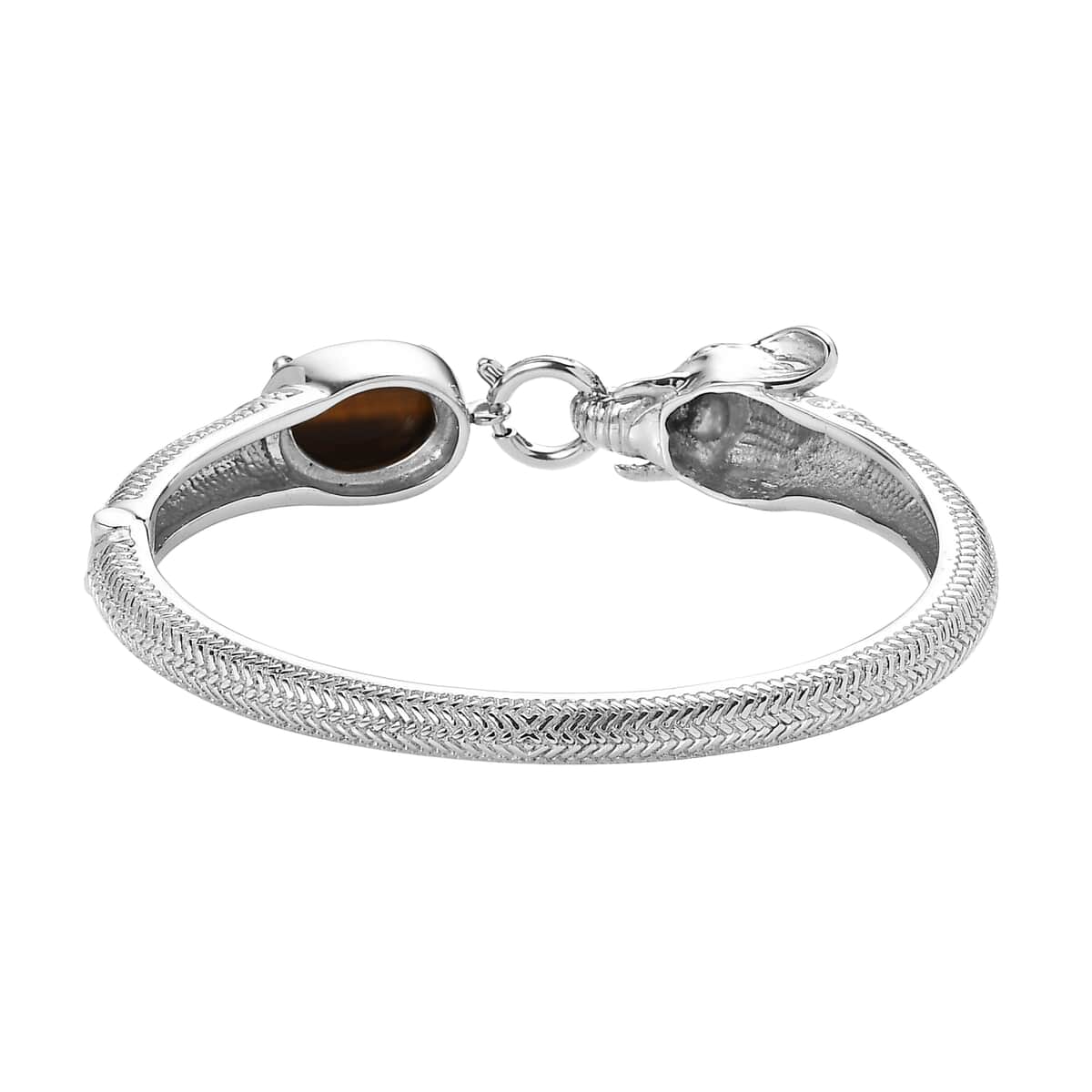 Tigers Eye 6.10 ctw Bangle Bracelet in Stainless Steel (6.50 In) image number 4