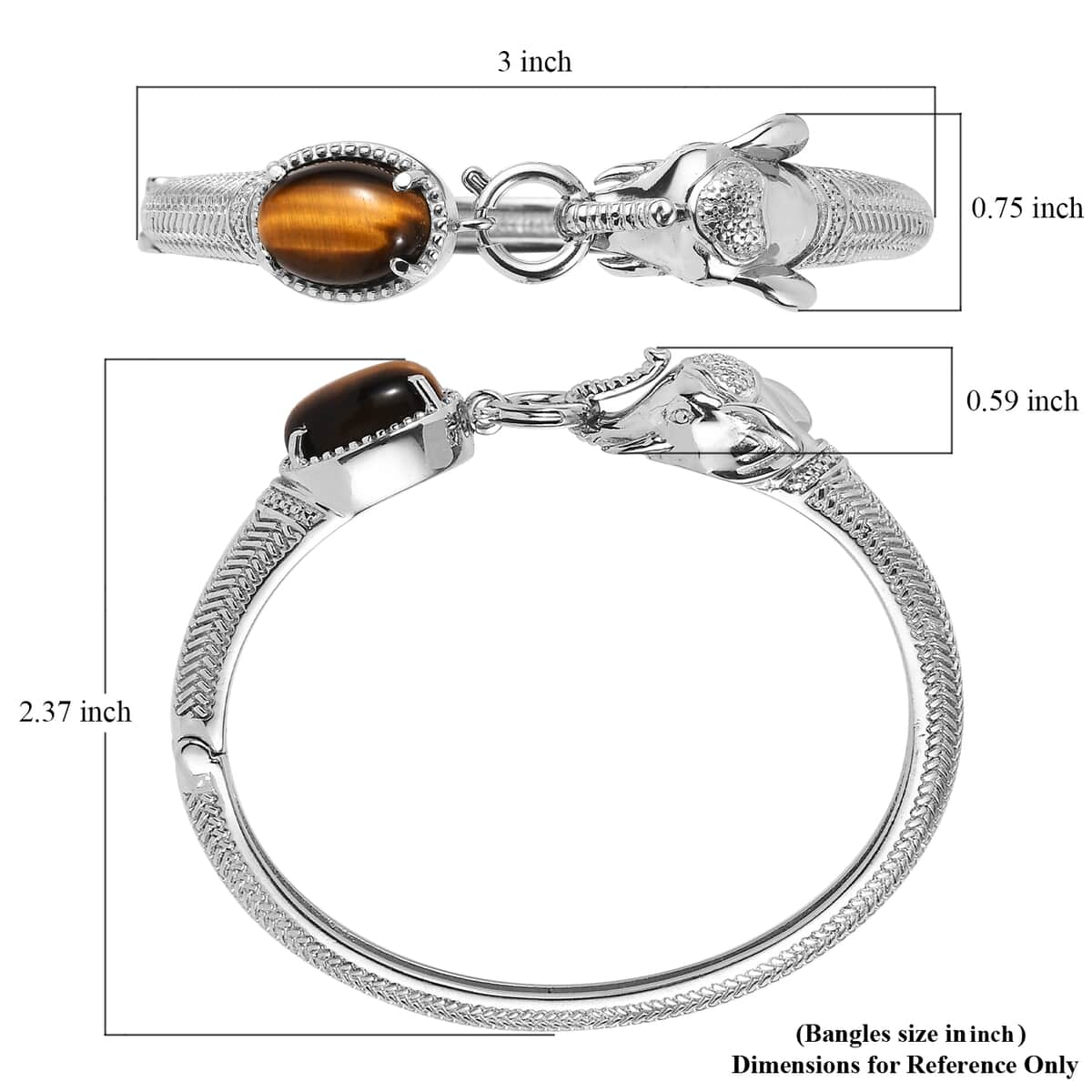 Tigers Eye 6.10 ctw Bangle Bracelet in Stainless Steel (6.50 In) image number 5