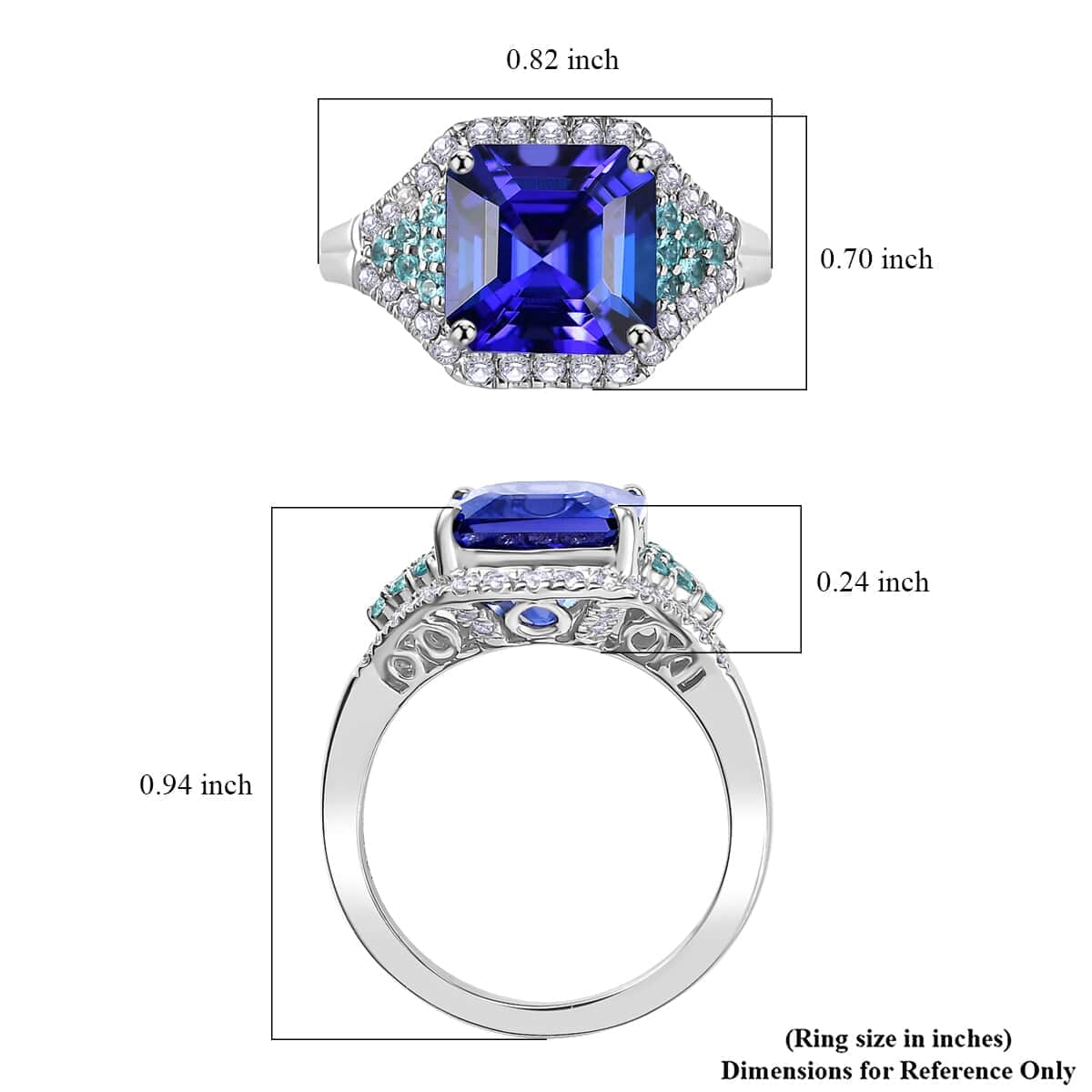 Certified & Appraised Rhapsody AAAA Tanzanite, Paraiba Tourmaline and E-F VS2 Diamond 4.37 ctw Ring in 950 Platinum (Size 6.0) 7.50 Grams image number 5