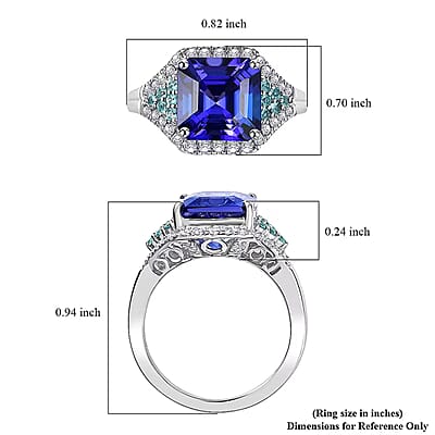 Certified & Appraised Rhapsody AAAA Tanzanite, Paraiba Tourmaline and E-F VS2 Diamond 4.37 ctw Ring in 950 Platinum (Size 6.0) 7.50 Grams