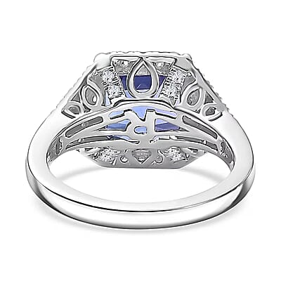 Certified & Appraised Rhapsody AAAA Tanzanite, Paraiba Tourmaline and E-F VS2 Diamond 4.37 ctw Ring in 950 Platinum (Size 6.0) 7.50 Grams