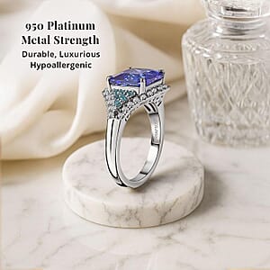 Certified & Appraised Rhapsody AAAA Tanzanite, Paraiba Tourmaline and E-F VS2 Diamond 4.37 ctw Ring in 950 Platinum (Size 8.0) 7.50 Grams