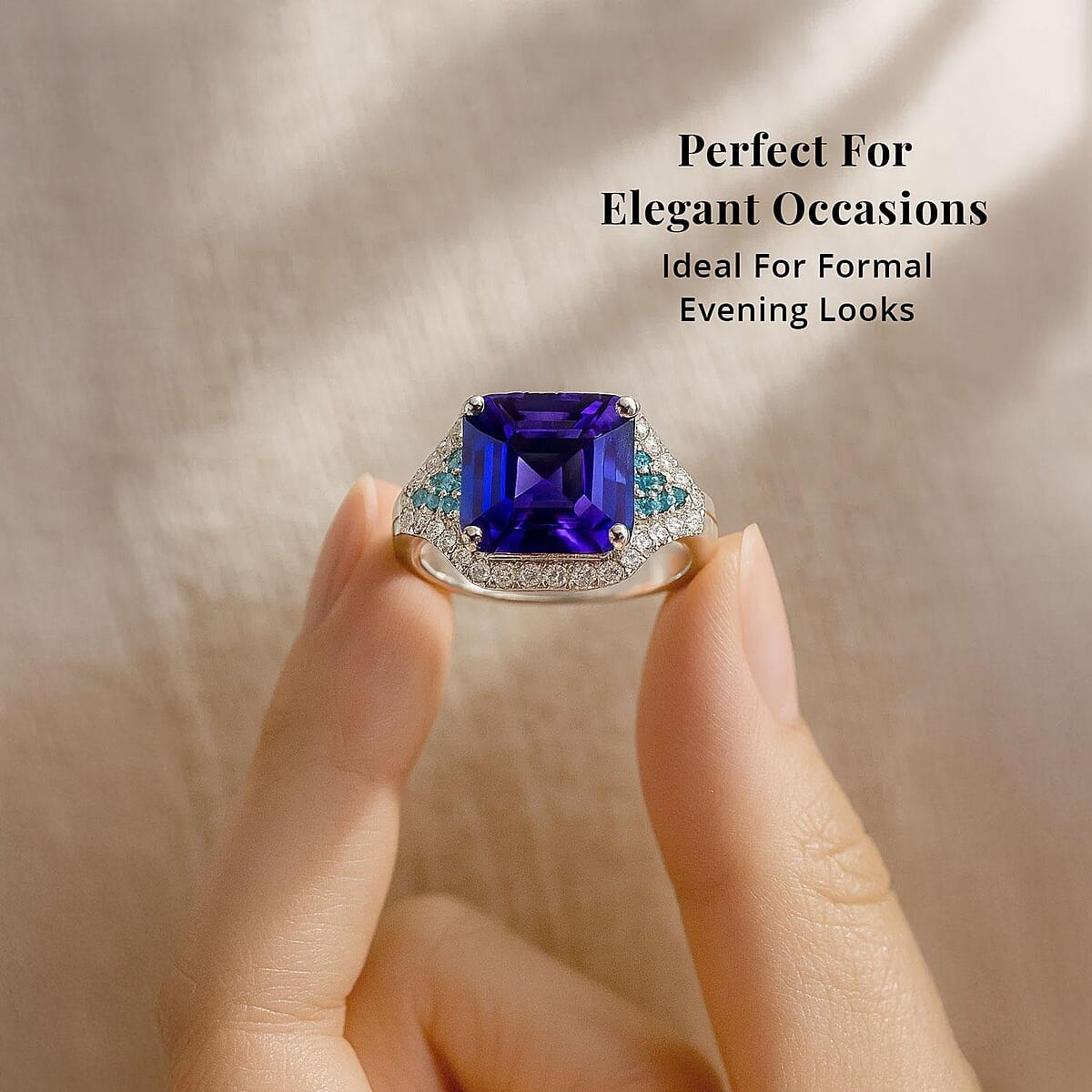 Certified & Appraised Rhapsody AAAA Tanzanite, Paraiba Tourmaline and E-F VS2 Diamond 4.37 ctw Ring in 950 Platinum (Size 8.0) 7.50 Grams image number 5