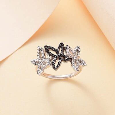 Karis Green Diamond Accent Butterfly Ring in Platinum Bond (Size 10.0)