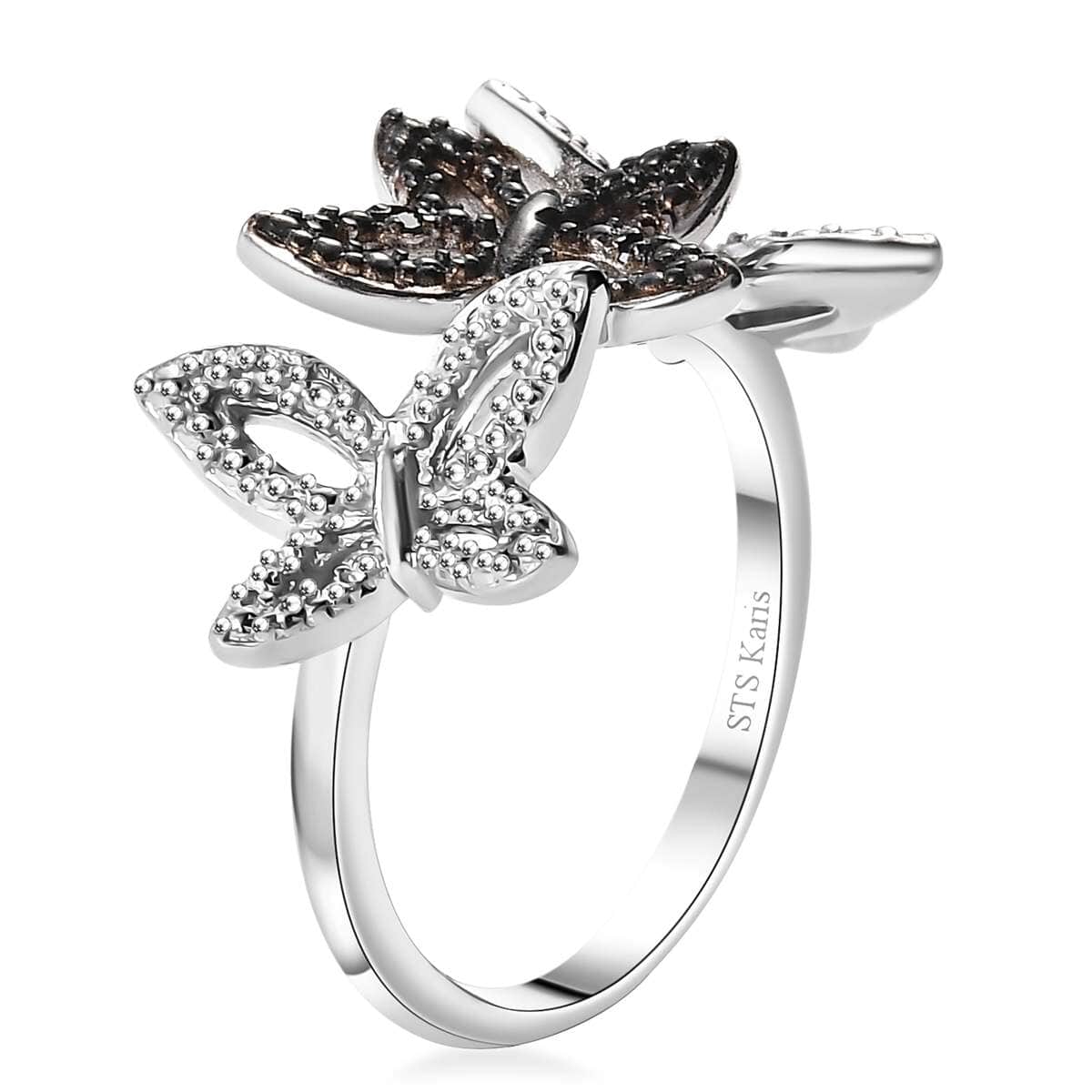 Karis Green Diamond Accent Butterfly Ring in Platinum Bond (Size 10.0) image number 3