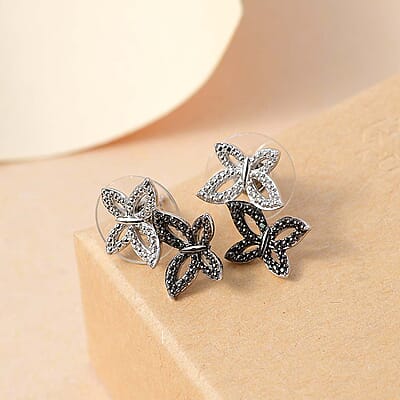Karis Green Diamond Accent Butterfly Earrings in Platinum Bond