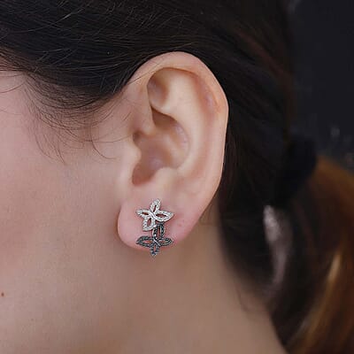Karis Green Diamond Accent Butterfly Earrings in Platinum Bond