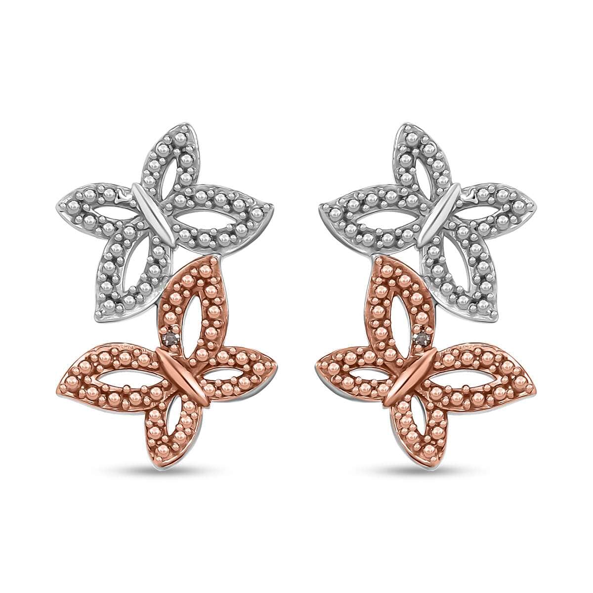 Karis Natural Champagne Diamond Accent Butterfly Earrings in 18K RG Plated and Platinum Bond image number 0