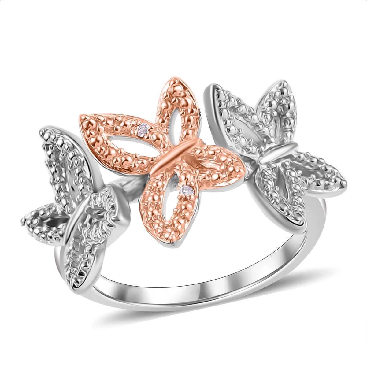 Karis Natural Champagne Diamond Accent Butterfly Ring in 18K RG Plated and Platinum Bond (Size 10.0) image number 0