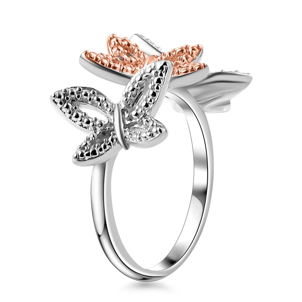 Karis Natural Champagne Diamond Accent Butterfly Ring in 18K RG Plated and Platinum Bond (Size 10.0) image number 3