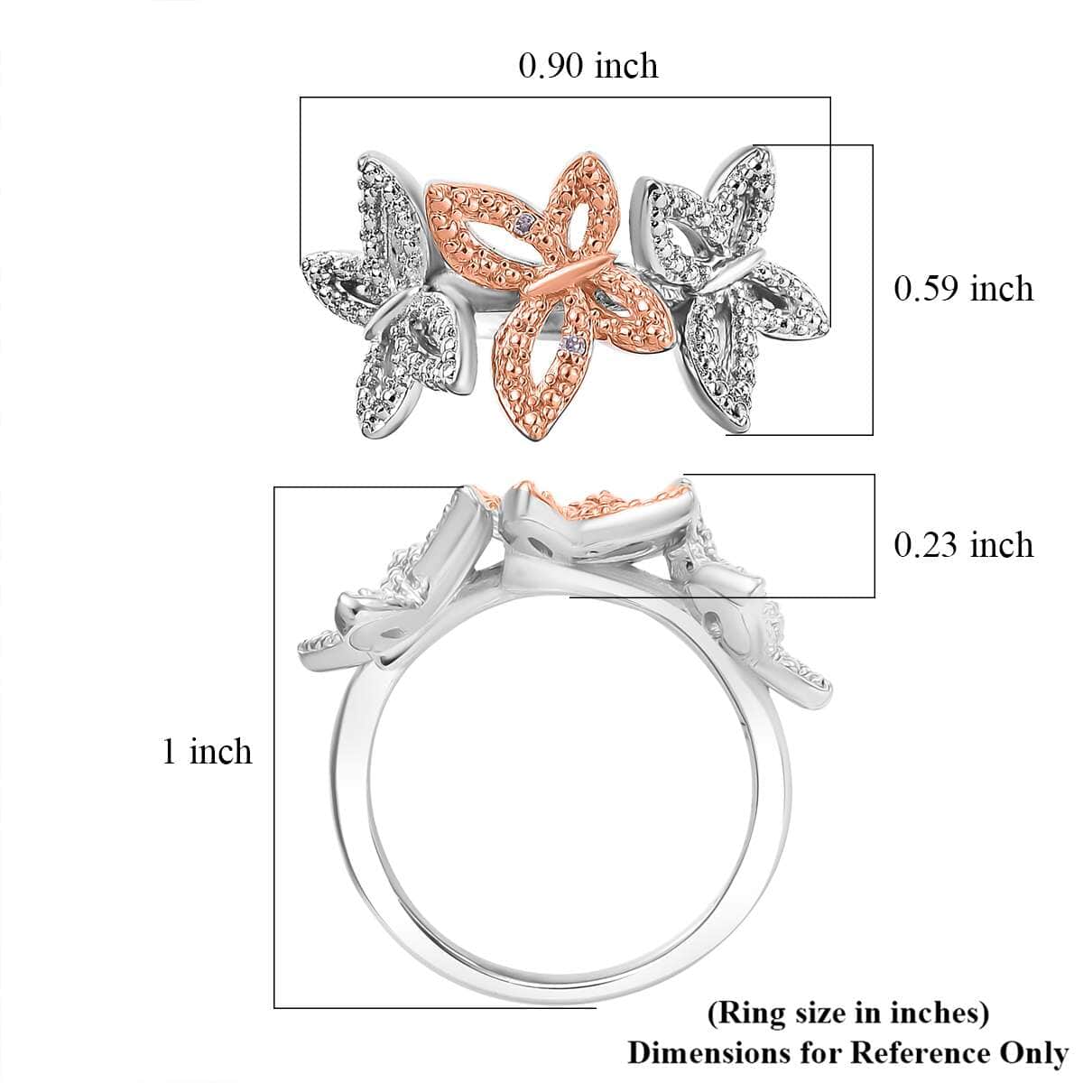 Karis Natural Champagne Diamond Accent Butterfly Ring in 18K RG Plated and Platinum Bond (Size 7.0) image number 5