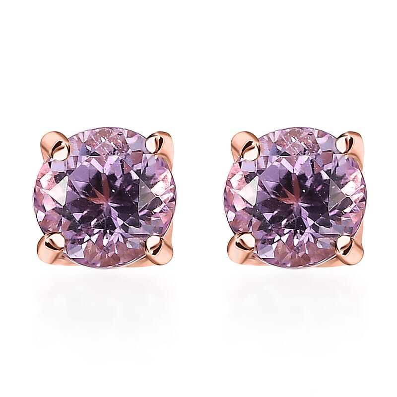 D'Joy Martha Rocha Kunzite 1.50 ctw Rose Stud Earrings in 18K Vermeil Rose Gold Over Sterling Silver