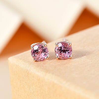 D'Joy Martha Rocha Kunzite 1.50 ctw Rose Stud Earrings in 18K Vermeil Rose Gold Over Sterling Silver