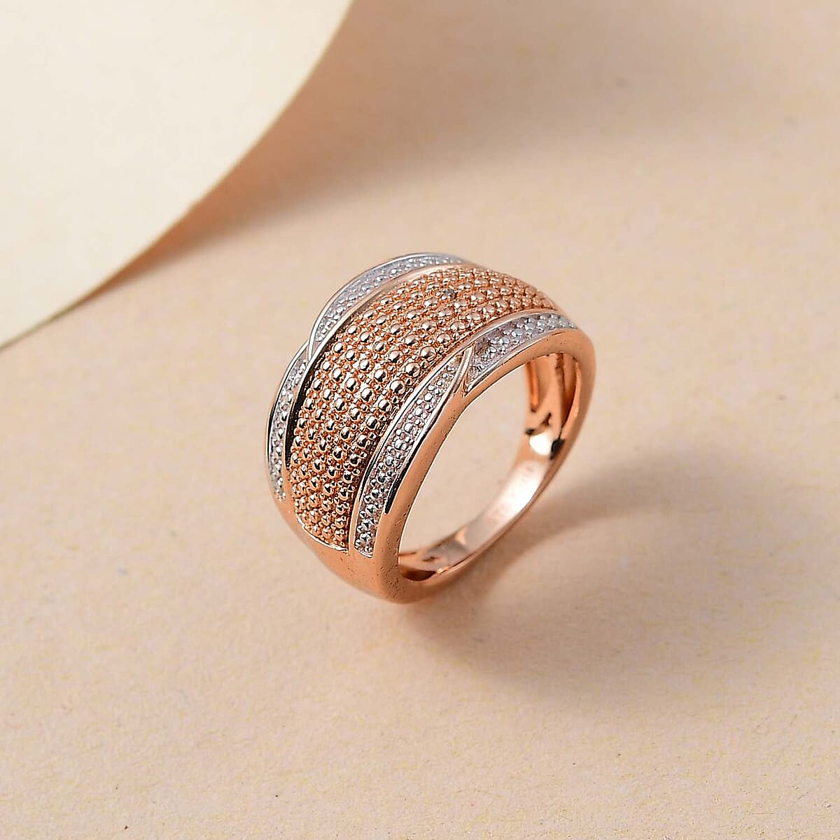 Karis Natural Champagne Diamond Accent Radiant Wave Ring in 18K RG Plated (Size 9.0) image number 1