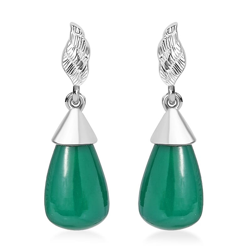 Verde Onyx 12.25 ctw Texture Earrings in Rhodium Over Sterling Silver