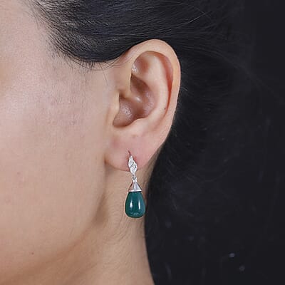 Verde Onyx 12.25 ctw Texture Earrings in Rhodium Over Sterling Silver