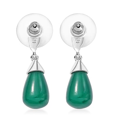 Verde Onyx 12.25 ctw Texture Earrings in Rhodium Over Sterling Silver