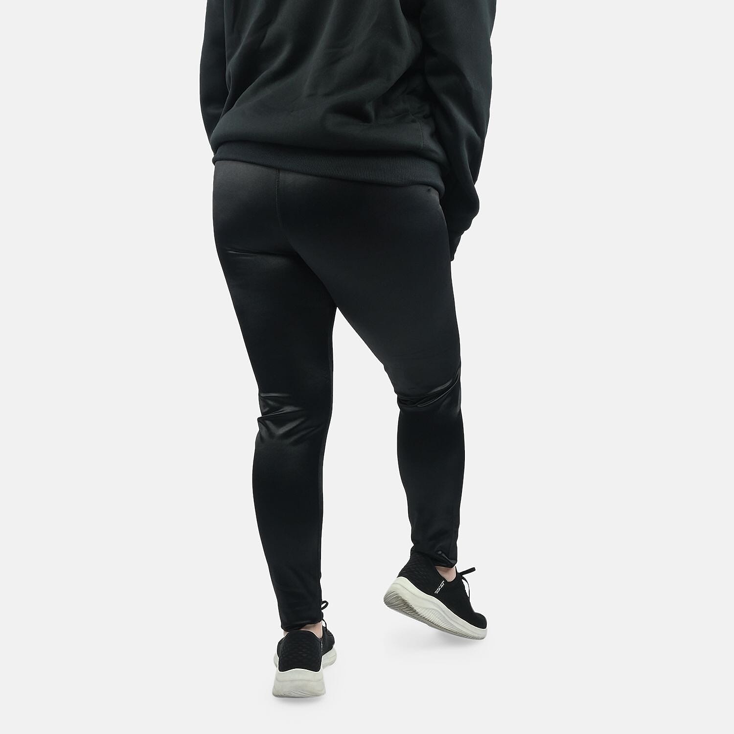 Black Metallic Dry Fit Hi-Stretch Perfect Push-up Full Length Leggings - L