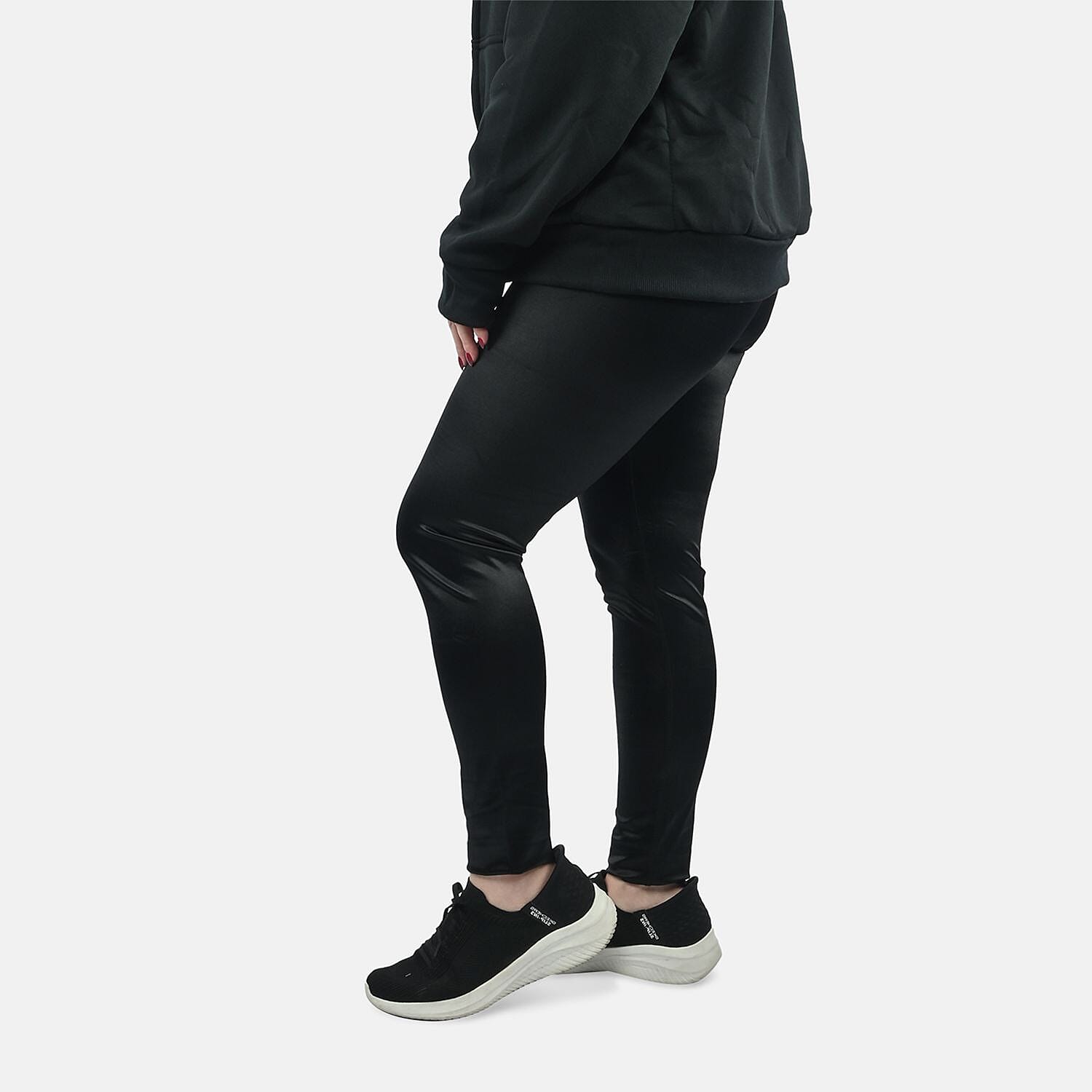 Black Metallic Dry Fit Hi-Stretch Perfect Push-up Full Length Leggings - L